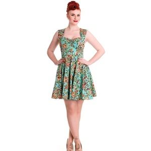 Hell Bunny Green Idaho Sugar Skull Mini Dress